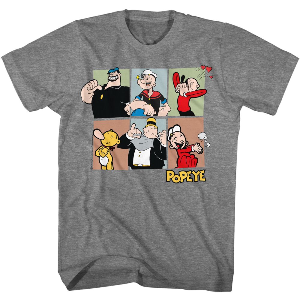 Popeye - Six Character Squares - Short Sleeve - Heather - Adult - T-Shirt
