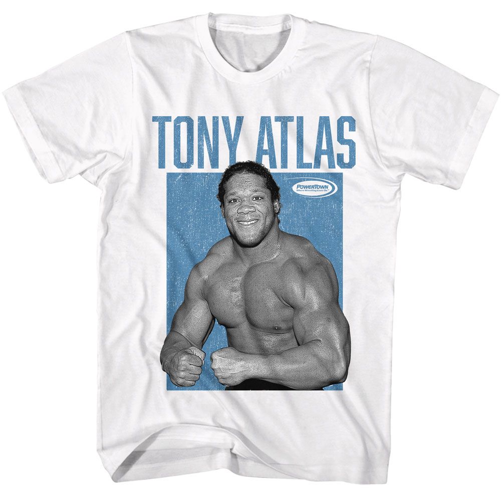 Powertown - Tony Atlas - White Front Print Short Sleeve Solid Adult T-Shirt