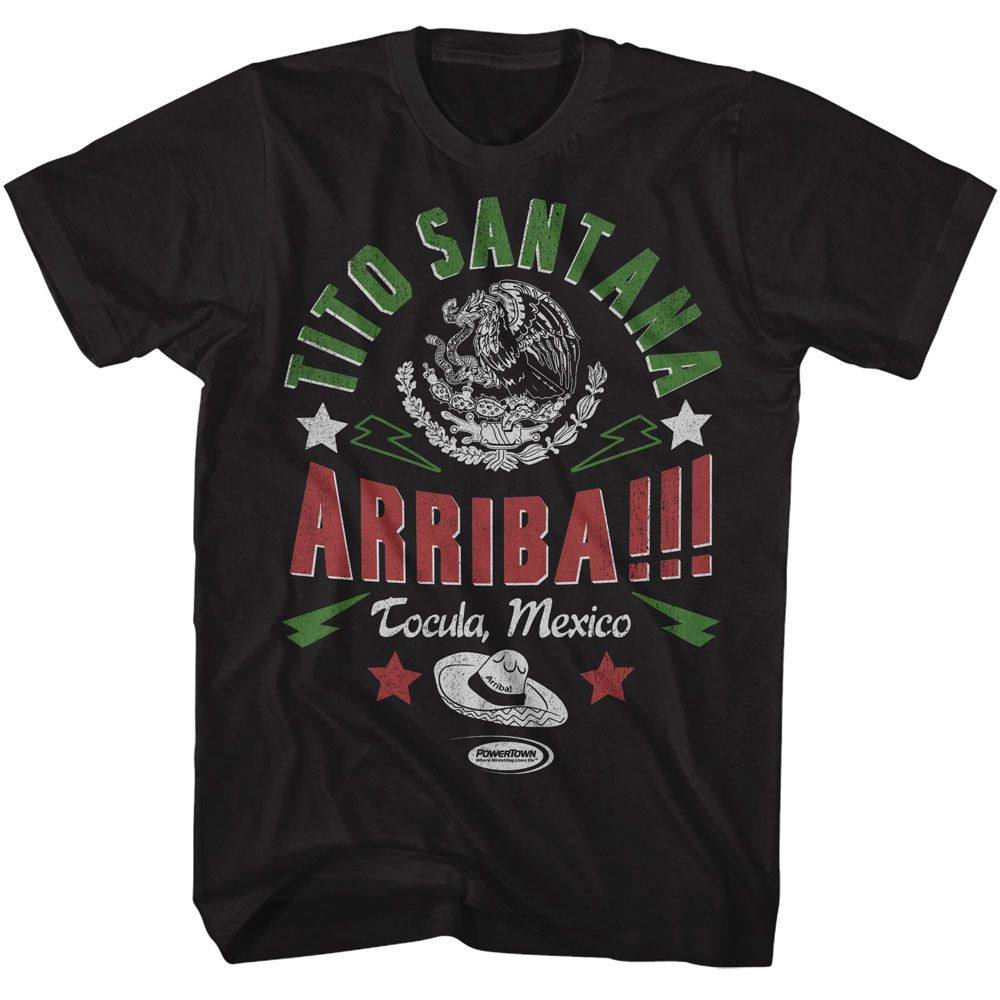 Powertown Tito Santana Mexico Black Solid Adult Short Sleeve T-Shirt