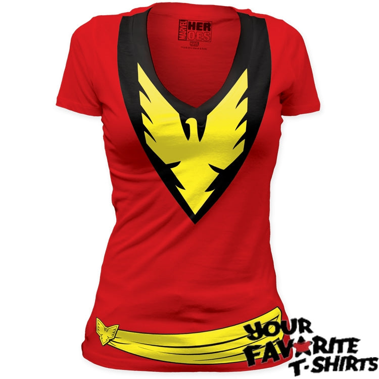 Dark Phoenix Jean Grey Costume X-MEN Marvel Junior V neck T-Shirt