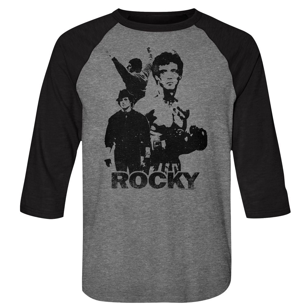 Rocky - Black Print - 3/4 Sleeve - Heather - Adult - Raglan Shirt