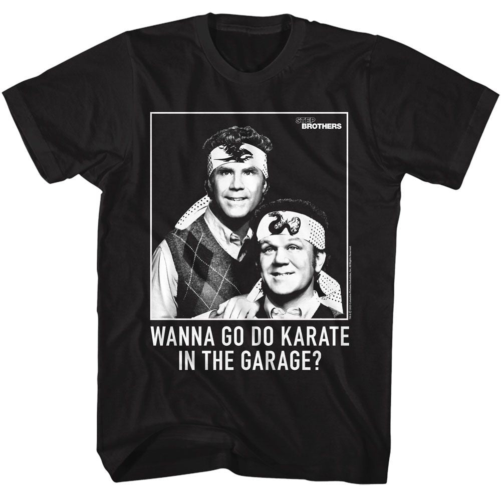 Step Brothers - Karate - Black Front Print Short Sleeve Solid Adult T-Shirt