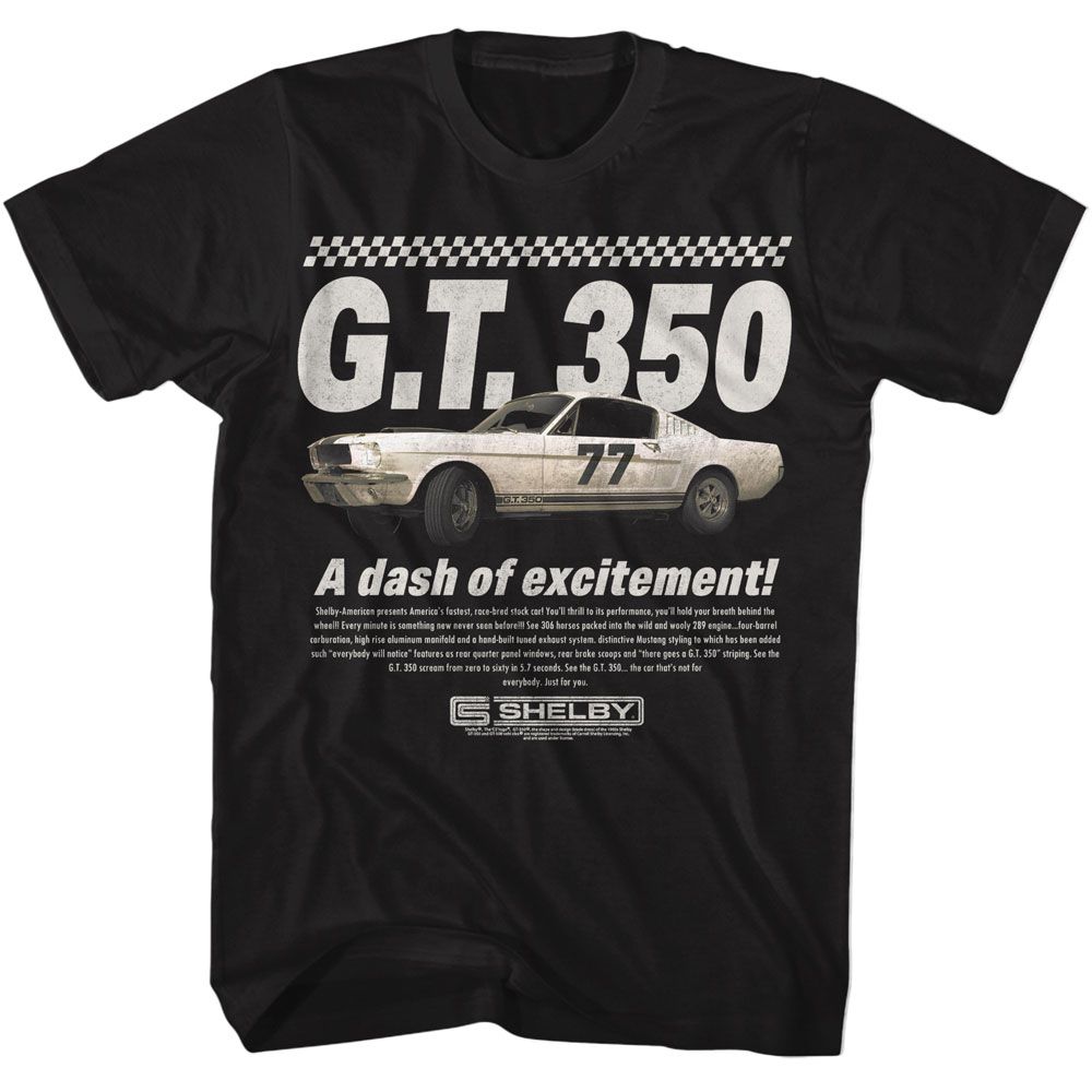 Carroll Shelby A Dash Of Excitement Black Solid Adult Short Sleeve T-Shirt