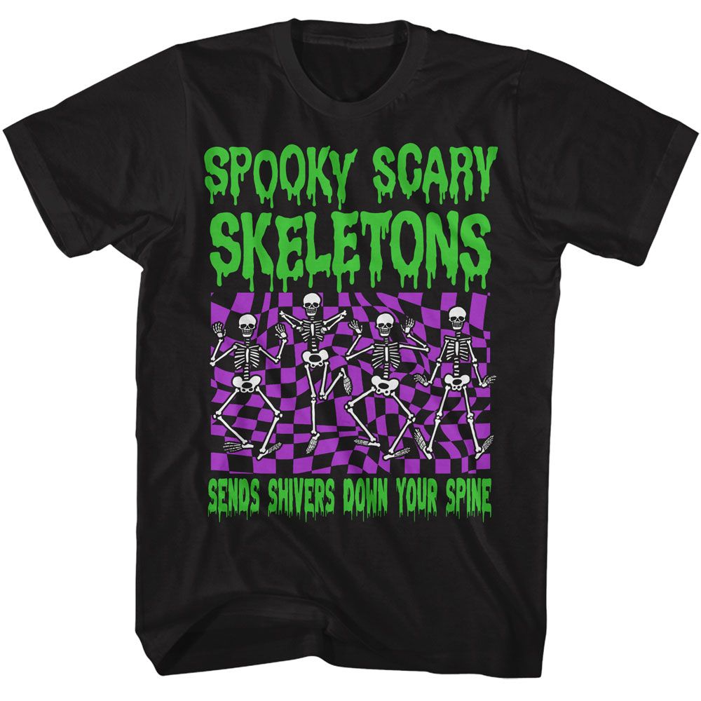 Spooky Scary Skeletons Checkers Black Solid Adult Short Sleeve T-Shirt