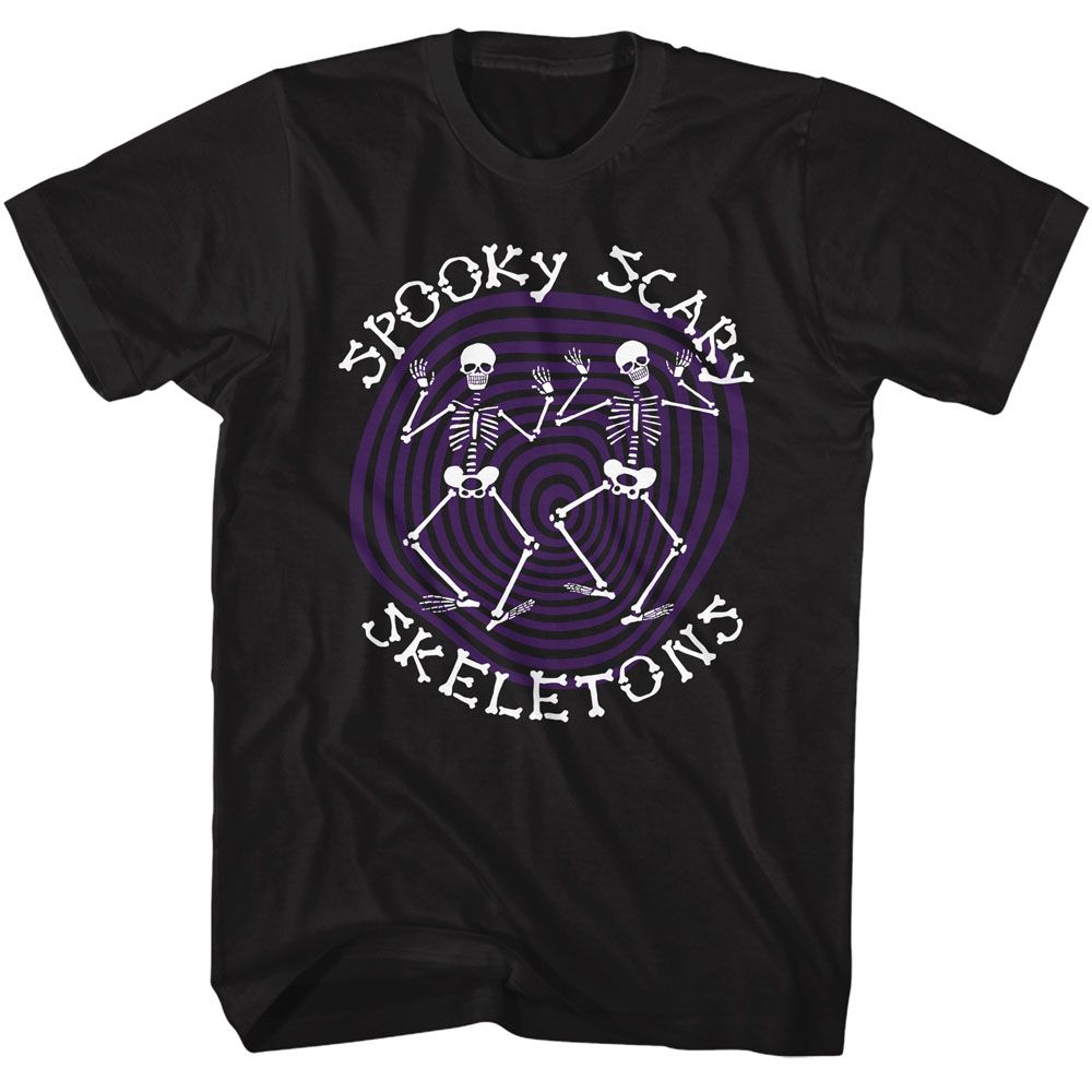 Spooky Scary Skeletons Spiral Black Solid Adult Short Sleeve T-Shirt