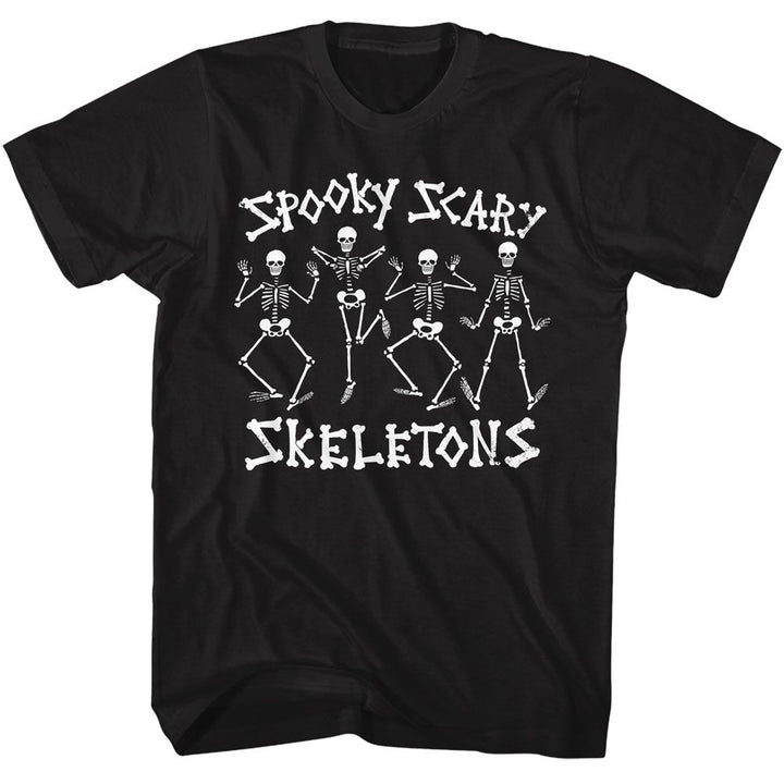 Spooky Scary Skeletons Dancing Skeletons Black Solid Adult Short Sleeve T-Shirt