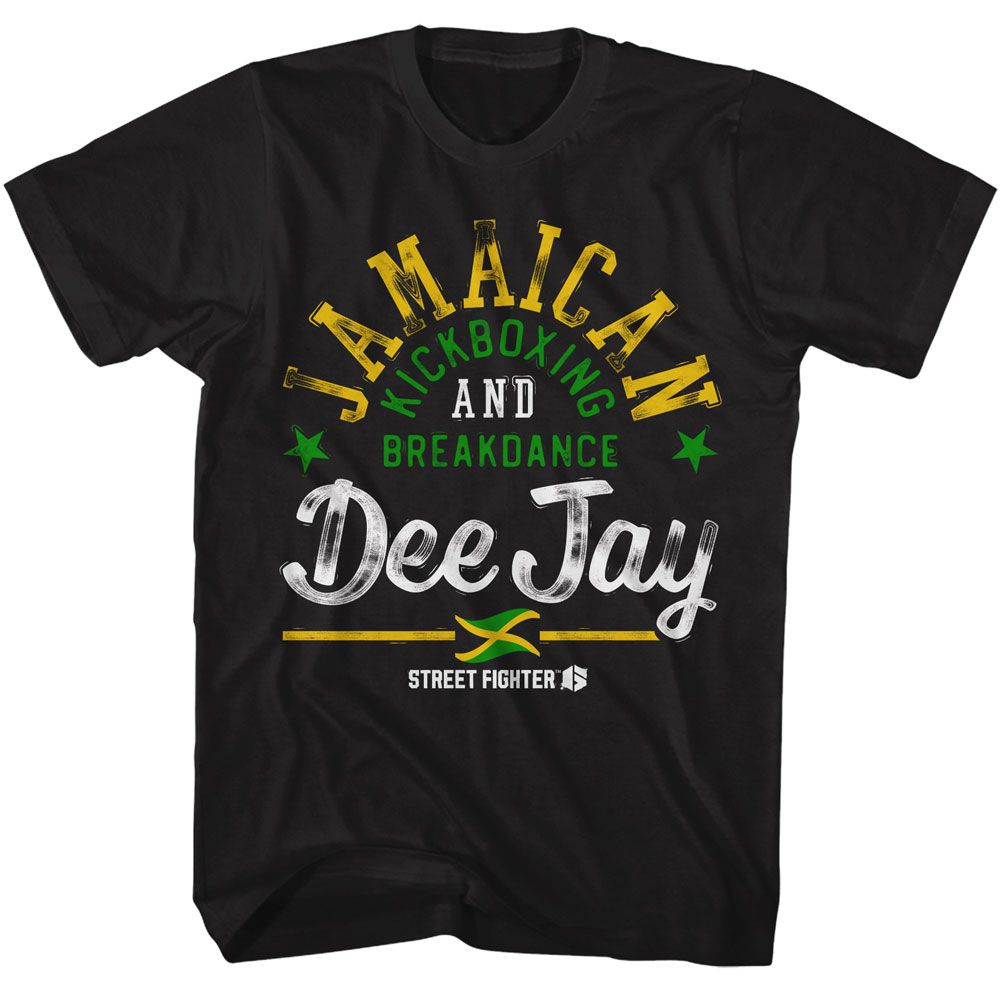 Street Fighter - Dee Jay Jamaican - Black Front Print Short Sleeve Adult T-Shirt
