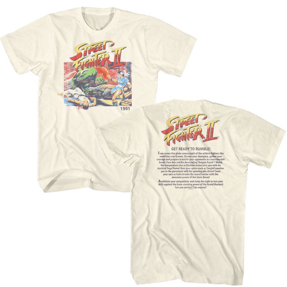 Street Fighter Ready To Rumble 2-Sided Natural Solid Adult Short Sleeve T-Shirt