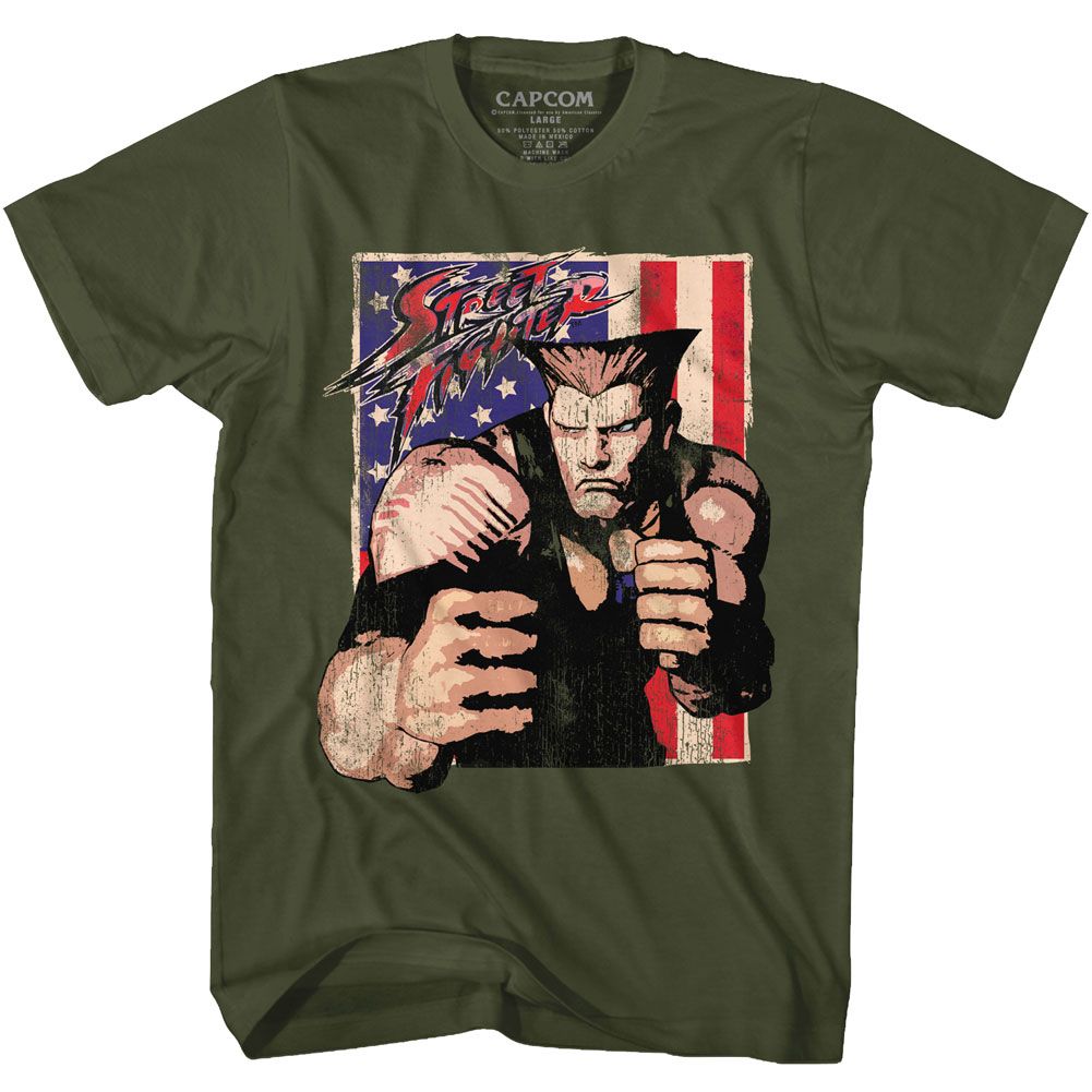 Street Fighter - Guile With Flag - Short Sleeve - Adult - T-Shirt