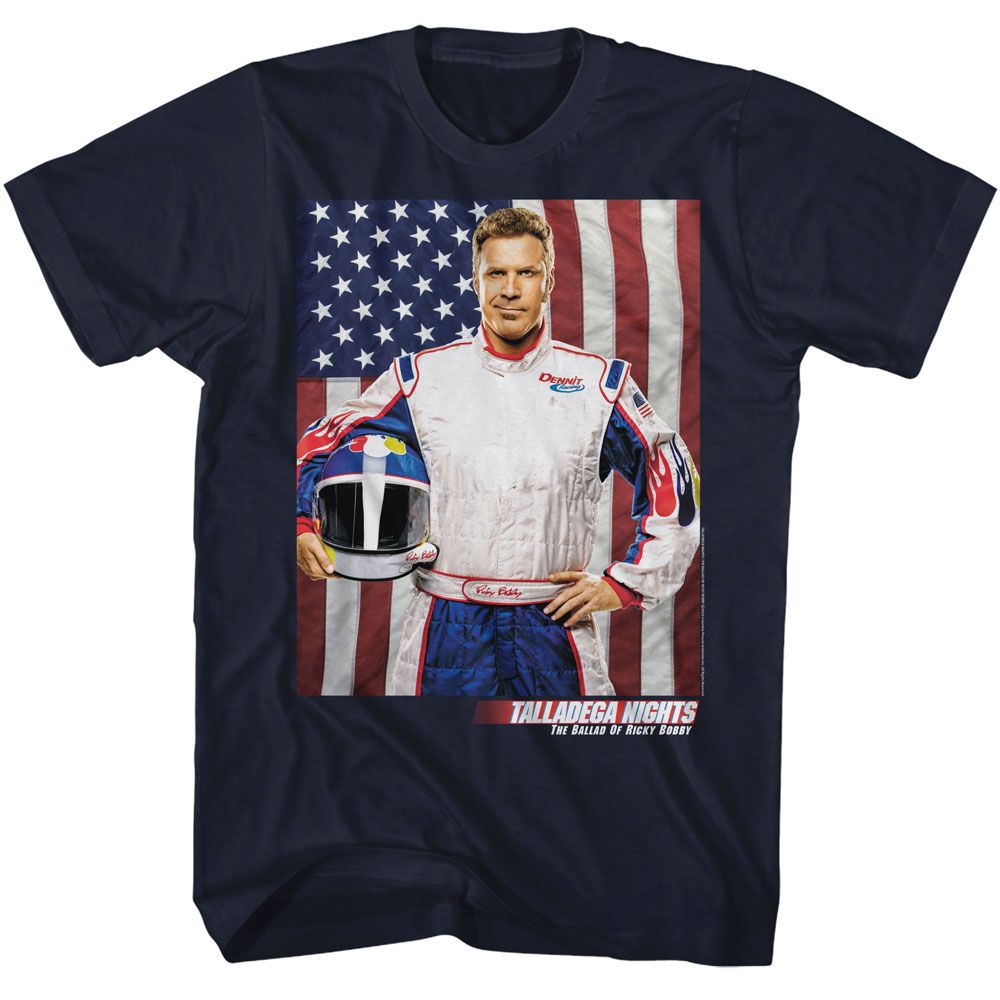 Talladega Nights - Red And Blue And Flag - Blue Short Sleeve Adult T-Shirt