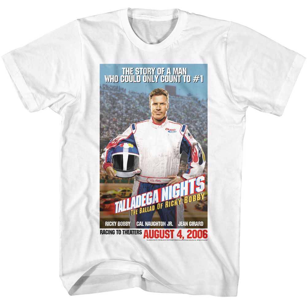 Talladega Nights - Movie Poster - White Front Print Short Sleeve Adult T-Shirt