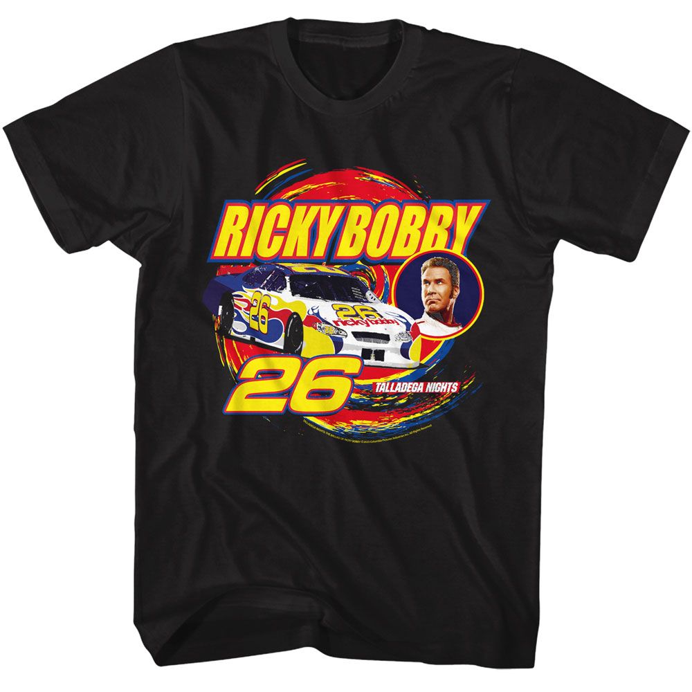 Talladega Nights - Ricky Bobby Swirl - Black Short Sleeve Adult T-Shirt