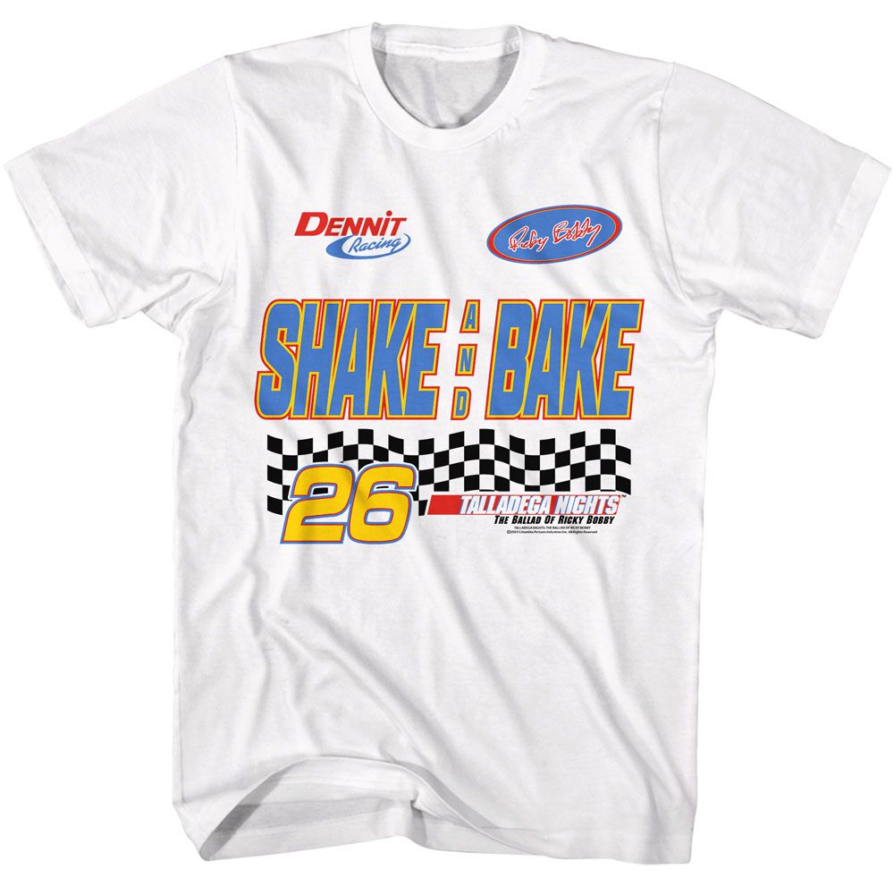 Talladega Nights - Shake And Bake - White Front Print Short Sleeve Adult T-Shirt