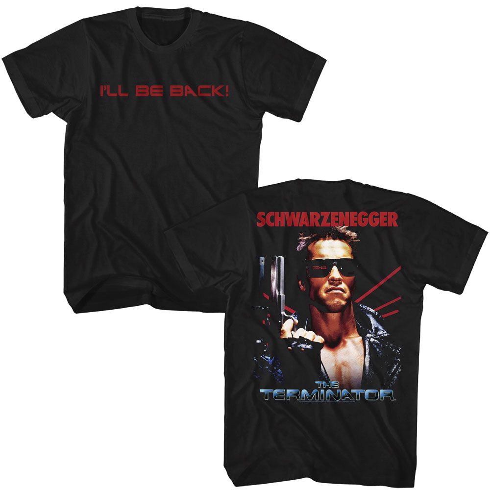 Terminator I'll Be Back Front And Back Black Solid Adult Short Sleeve T-Shirt