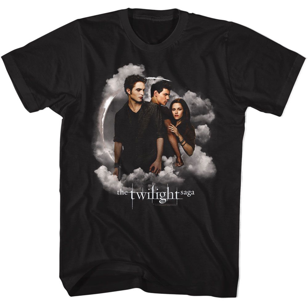 Twilight - Jacob Bella Edward Clouds - Black Short Sleeve Adult T-Shirt