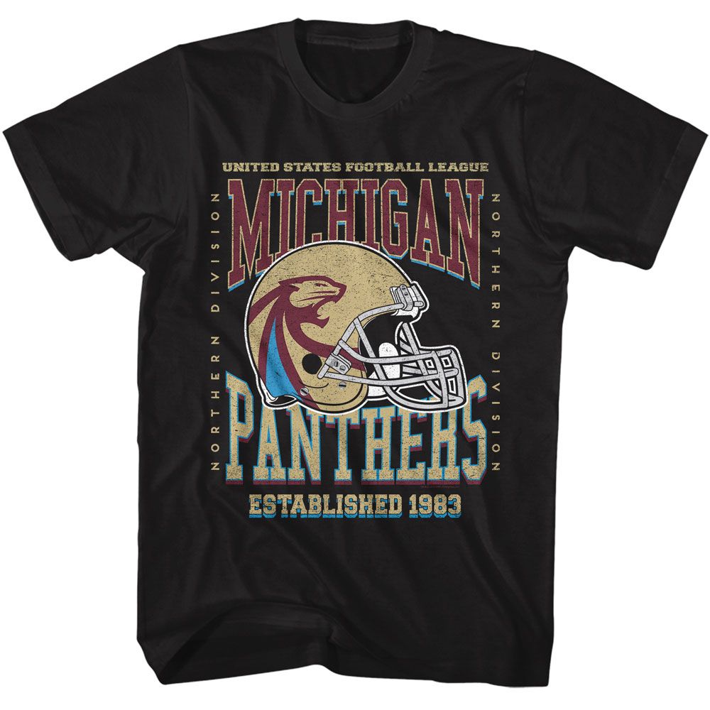 USFL Michigan Panthers Black Solid Adult Short Sleeve T-Shirt