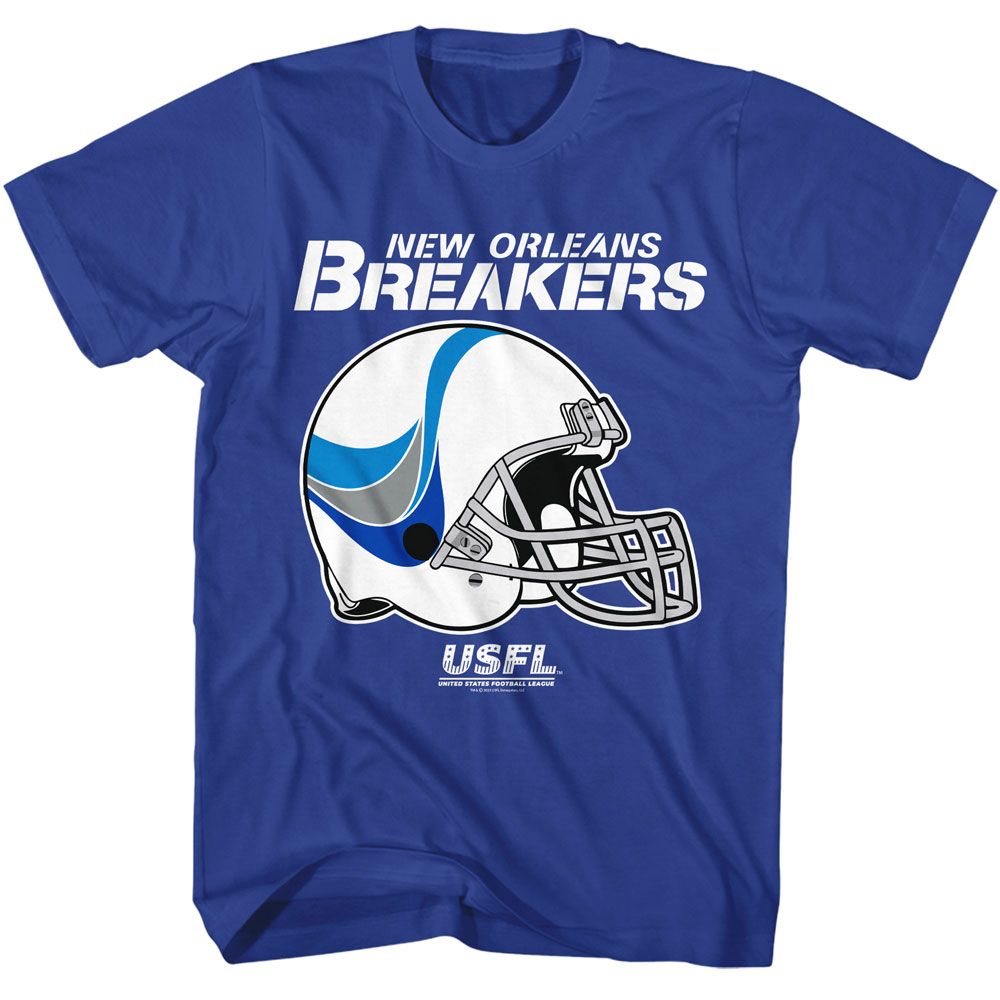 USFL New Orleans Breakers Logo Helmet Royal Solid Adult Short Sleeve T-Shirt