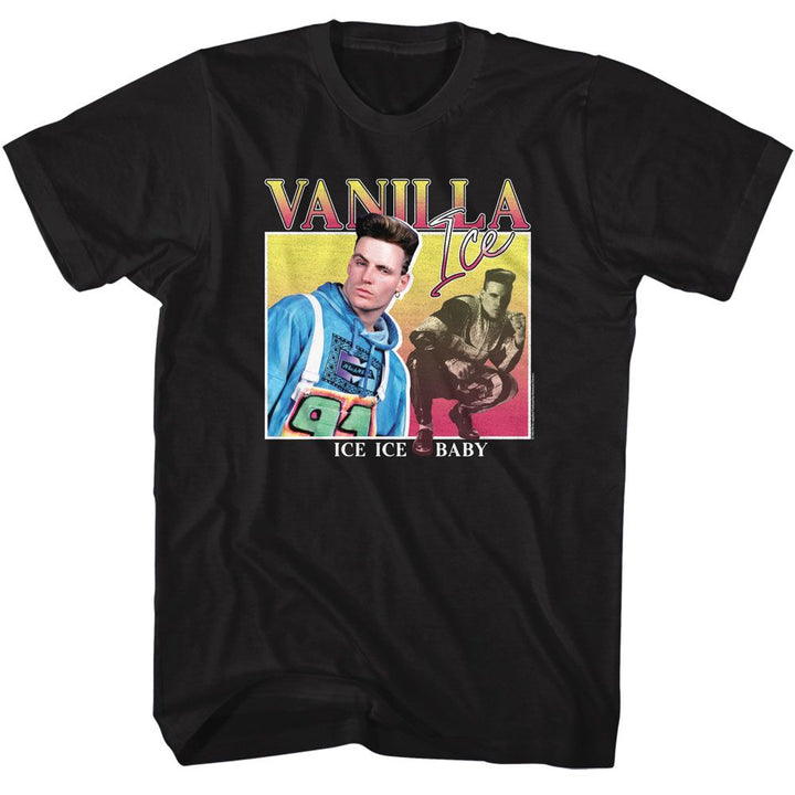 Vanilla Ice - Square - Black Front Print Short Sleeve Solid Adult T-Shirt
