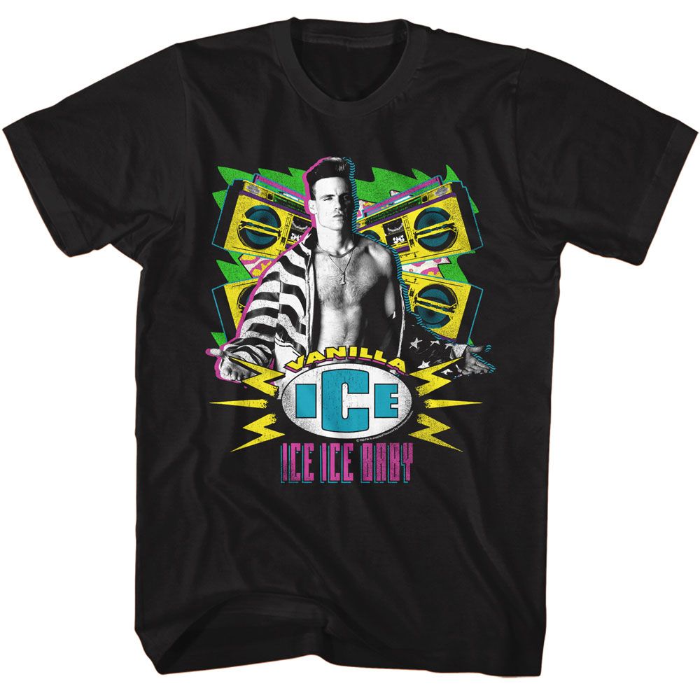 Vanilla Ice - Extreme Colors - Black Front Print Short Sleeve Adult T-Shirt