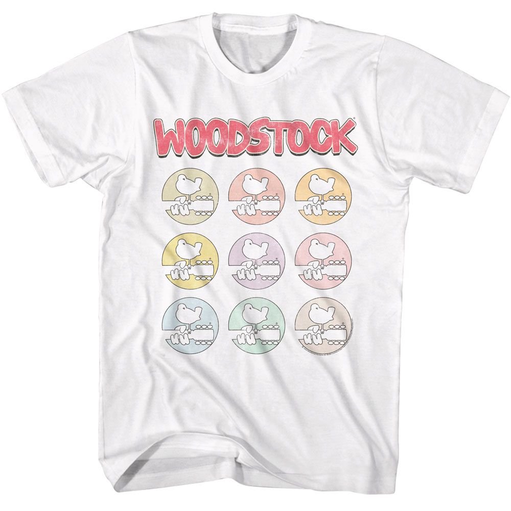 Woodstock - Multi Color Icons - White Front Print Short Sleeve Adult T-Shirt