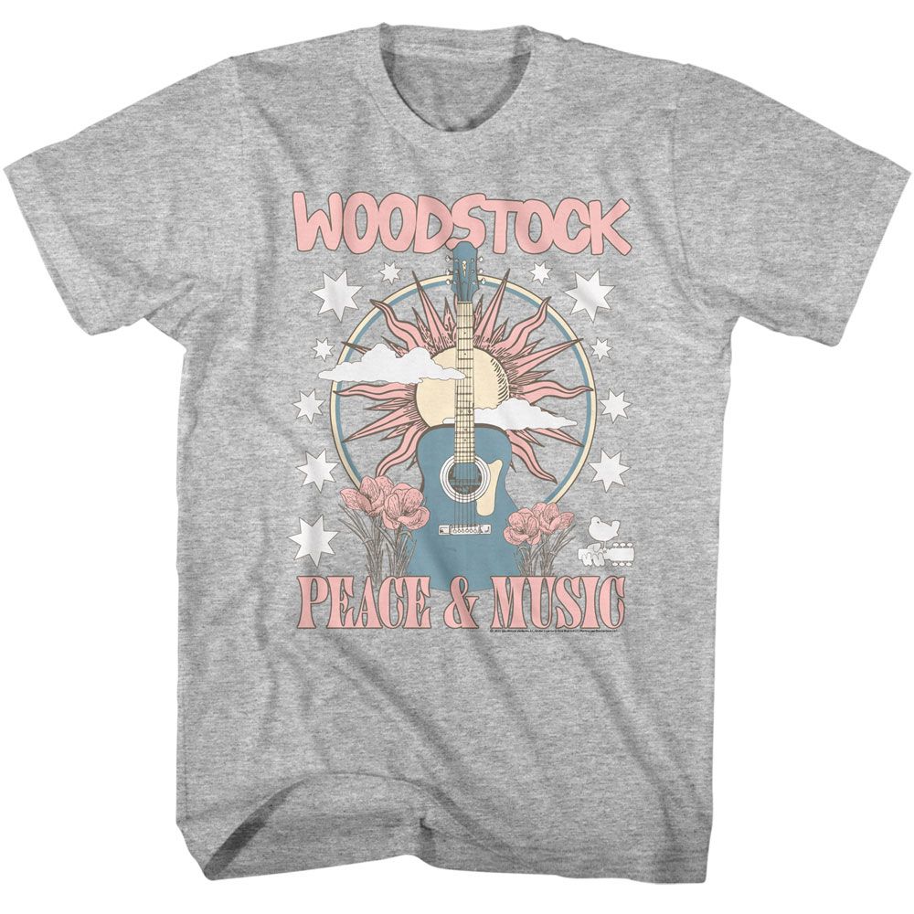 Woodstock - Guitar And Sun - Officially Licensed - Adult Short Sleeve T-Shirt