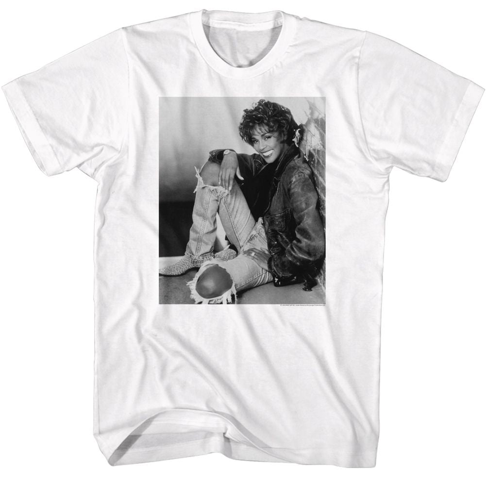 Whitney Houston - Black & White Brick Wall Sit - Short Sleeve - Adult - T-Shirt
