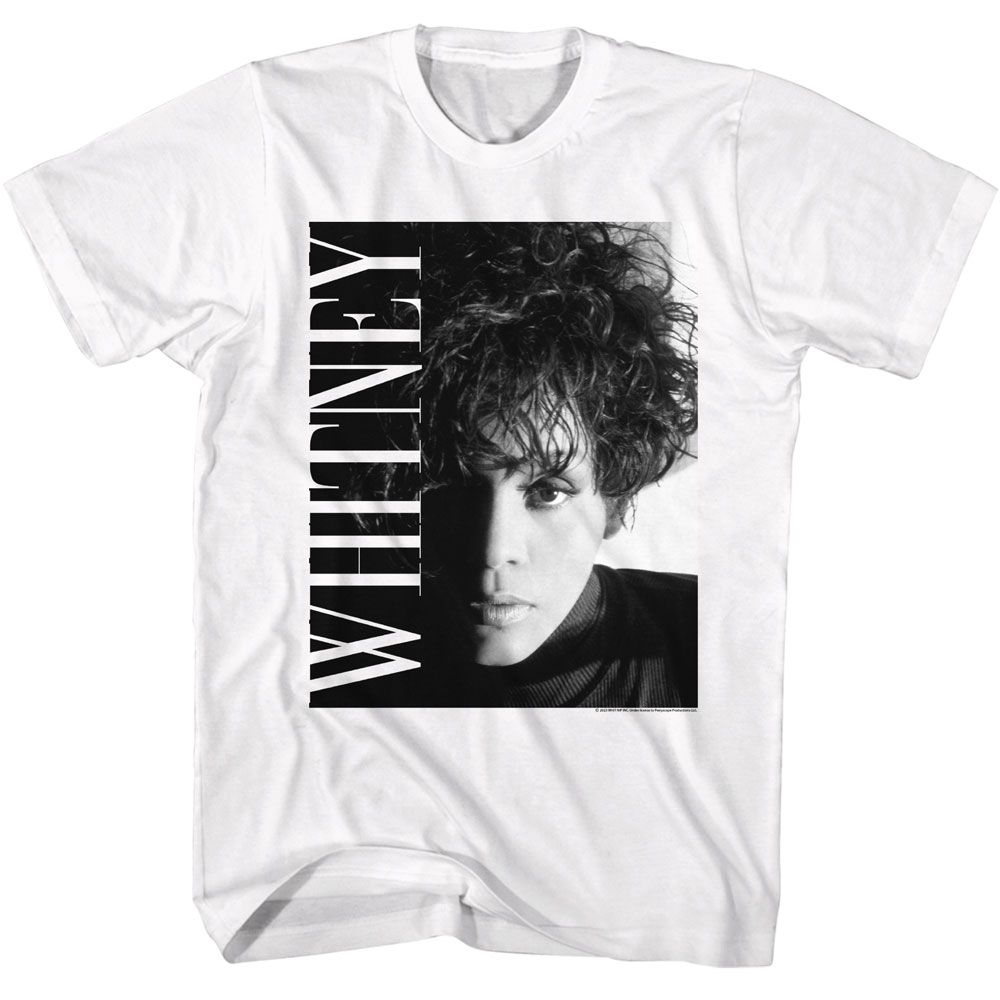 Whitney Houston - Close Up - White Front Print Short Sleeve Solid Adult T-Shirt