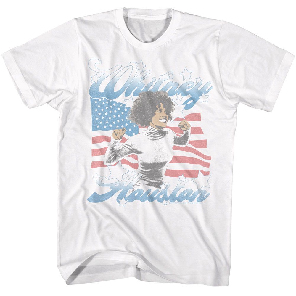 Whitney Houston - USA Baby - White Front Print Short Sleeve Solid Adult T-Shirt