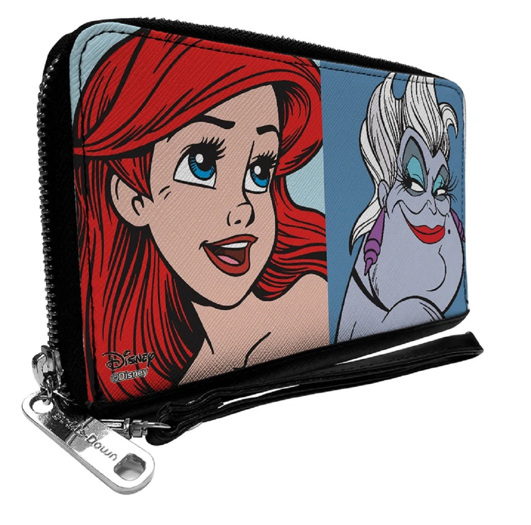 The Little Mermaid Ariel and Ursula Face Blocks Womens PU Zip Around Wallet