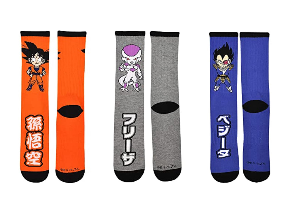 Dragon Ball Z Chibi Goku, Frieza, Vegeta Anime 3 Pack Crew Socks