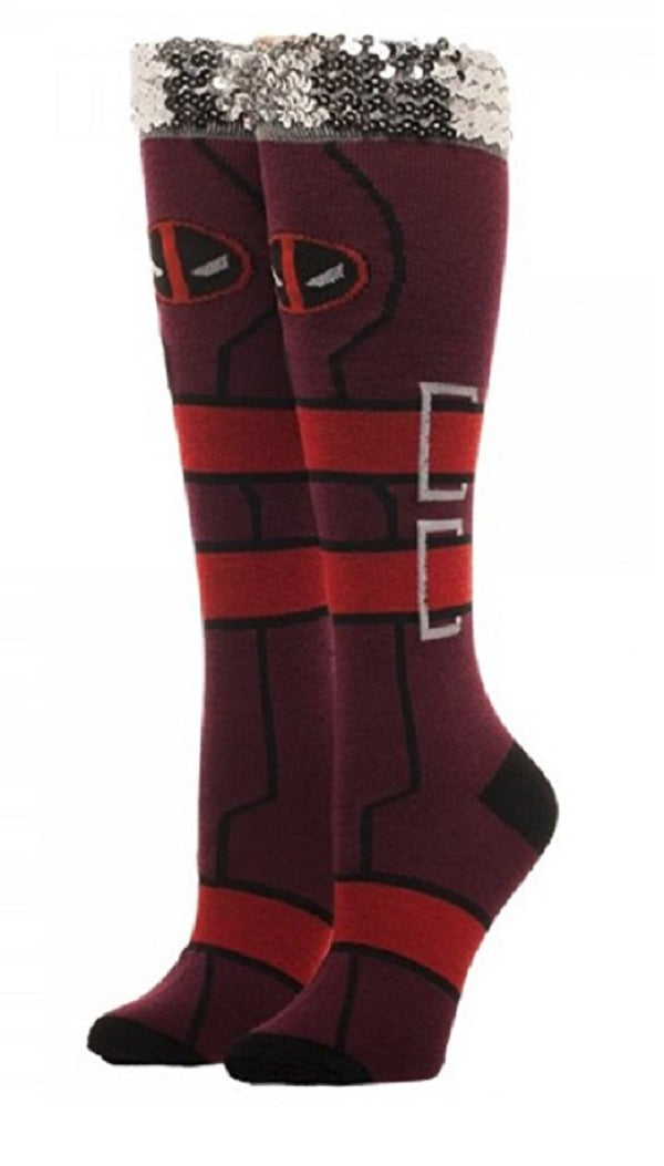 Marvel Comics Deadpool Sequin Cuff Knee High Socks