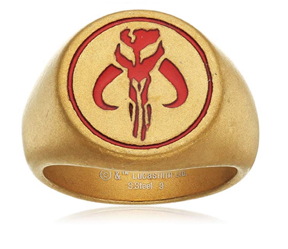 Star Wars Jewelry Mandalorian Symbol Gold-Plated Matte Finish Ring Size 12