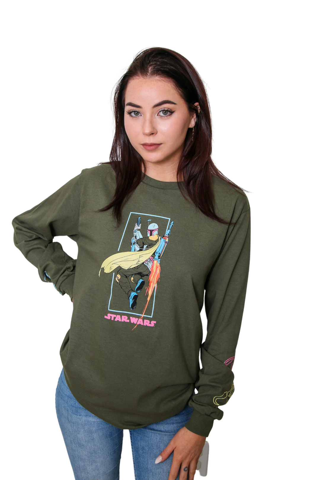 Star Wars Boba Fett Flying Box Adult Long Sleeve T Shirt