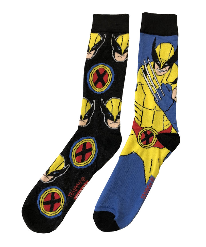 X-Men Wolverine Standing Character With Symbols 2-Pack Crew Socks