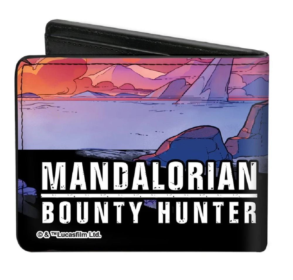 Star Wars The Mandalorian Helmet Scenes Bounty Hunter Logo Bi-fold Wallet