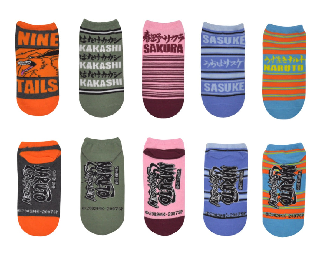 Naruto Shippuden Nine Tails, Kakashi, Sakura, Sasuke, Naruto 5 Pack Lowcut Socks