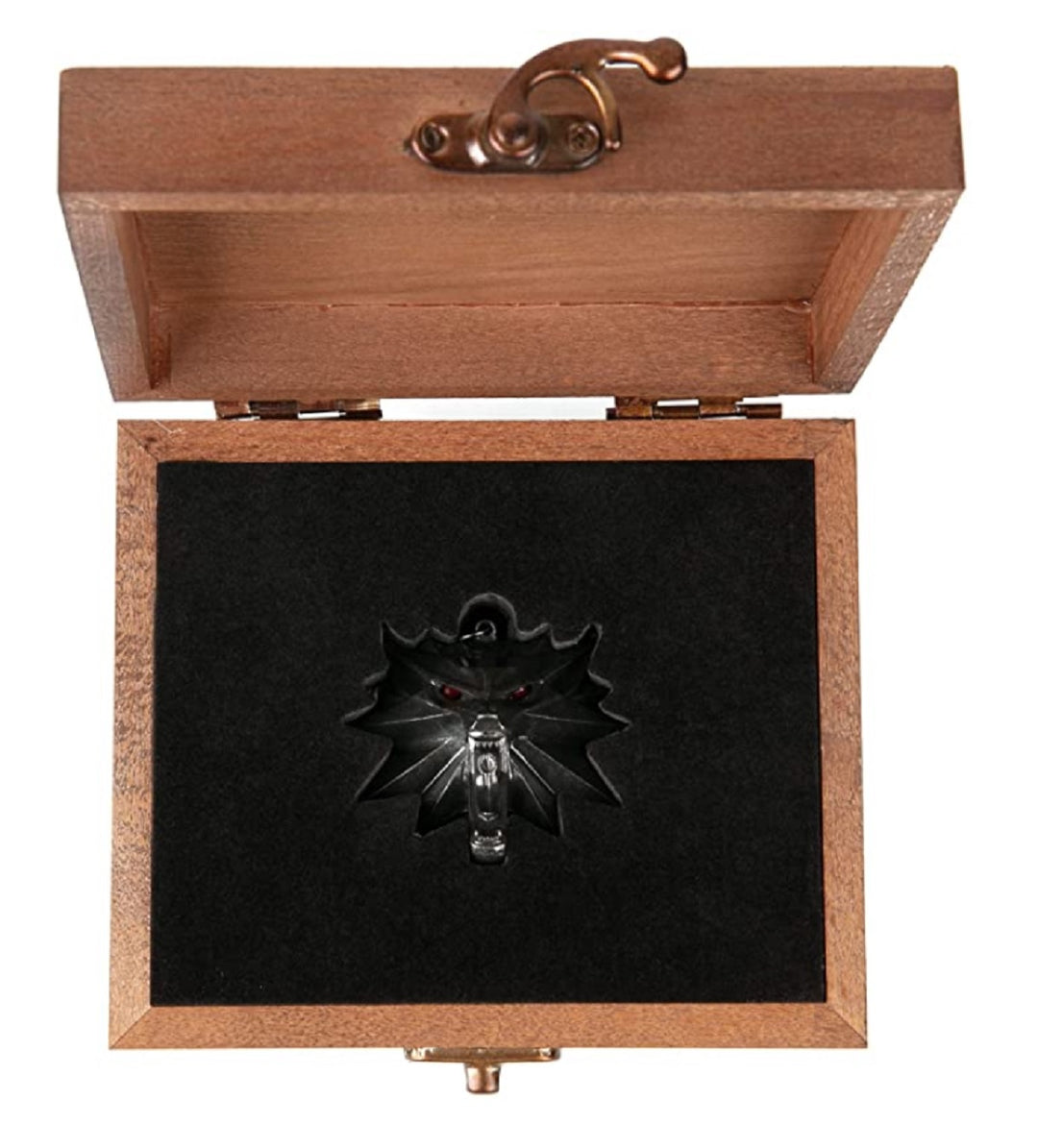 The Witcher 3 White Wolf Medallion Necklace With LED Eyes + Wooden Case