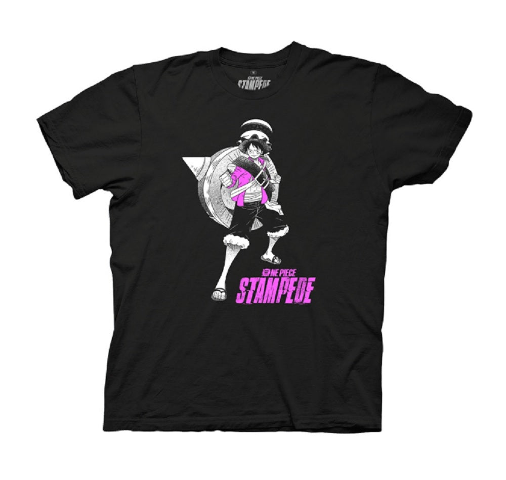 One Piece Stampede Luffy Pink Logo Anime Adult T-Shirt