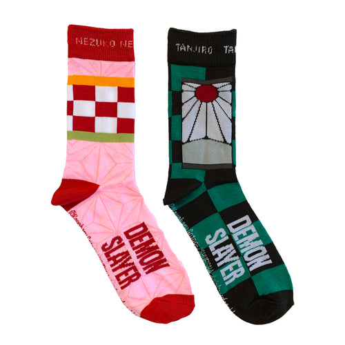 Demon Slayer 2 Pack - Nezuko & Tanjiro Flag Pattern Anime Crew Socks