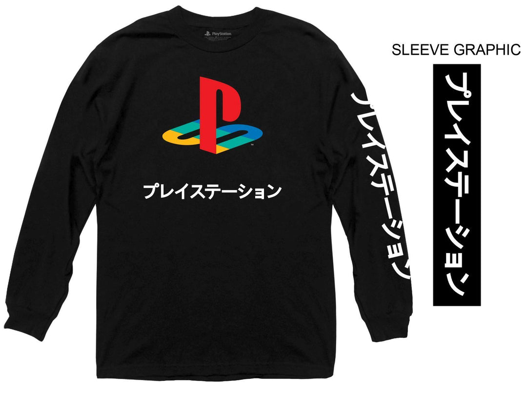 Sony Playstation Logo Kanji Officially Licensed Adult Long Sleeve T-Shirt