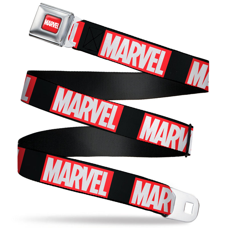 Marvel Logo Brick Black Red White Full Color Seatbelt Belt