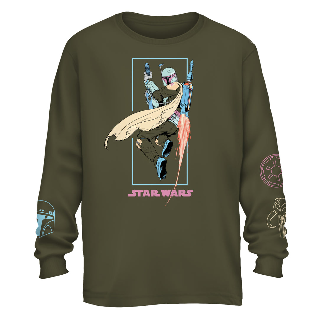 Star Wars Boba Fett Flying Box Adult Long Sleeve T Shirt