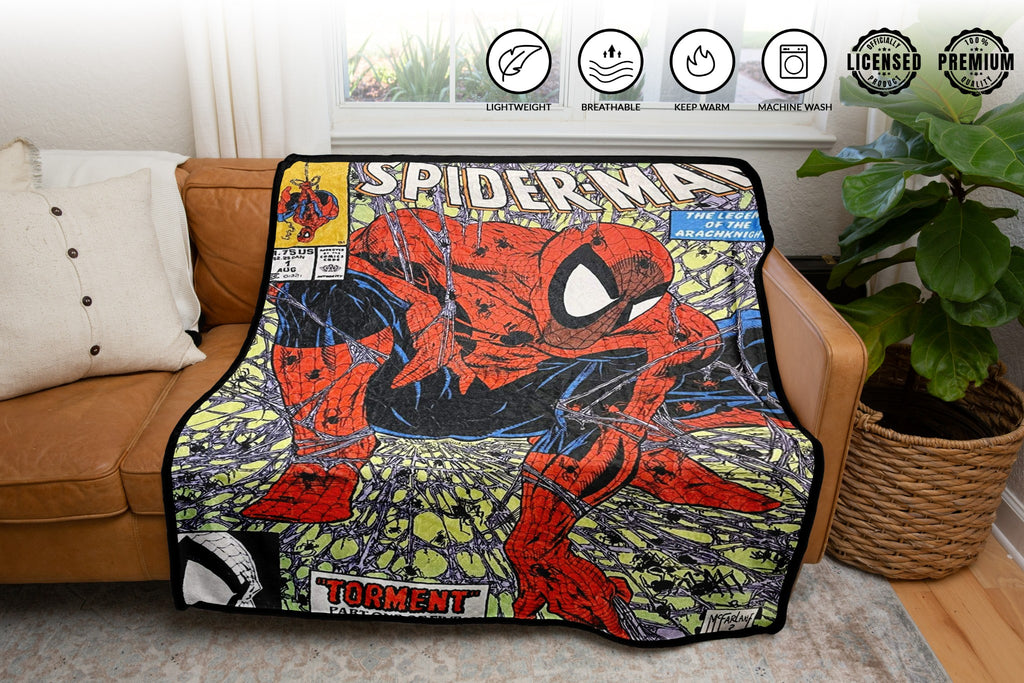 Marvel Spider-Man 90's Cover Torment Fleece Throw Blanket