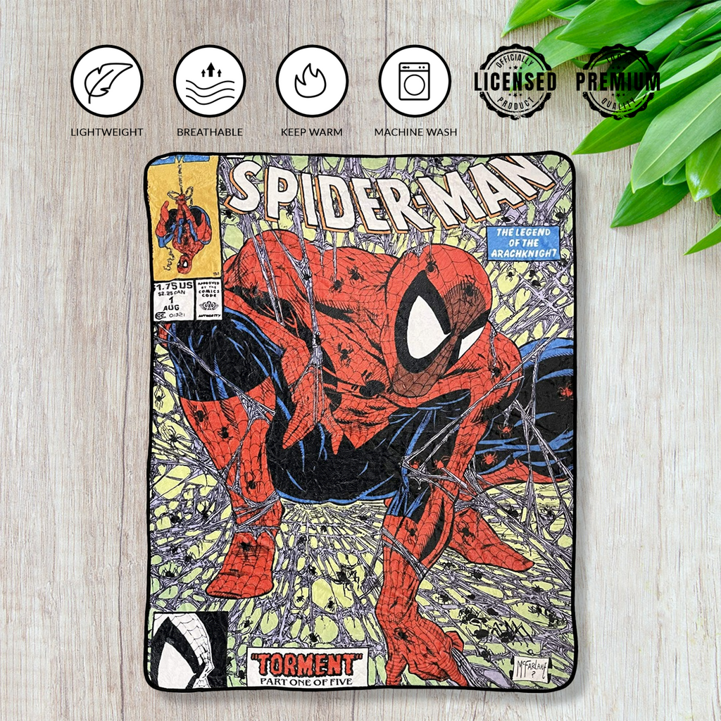 Marvel Spider-Man 90's Cover Torment Fleece Throw Blanket