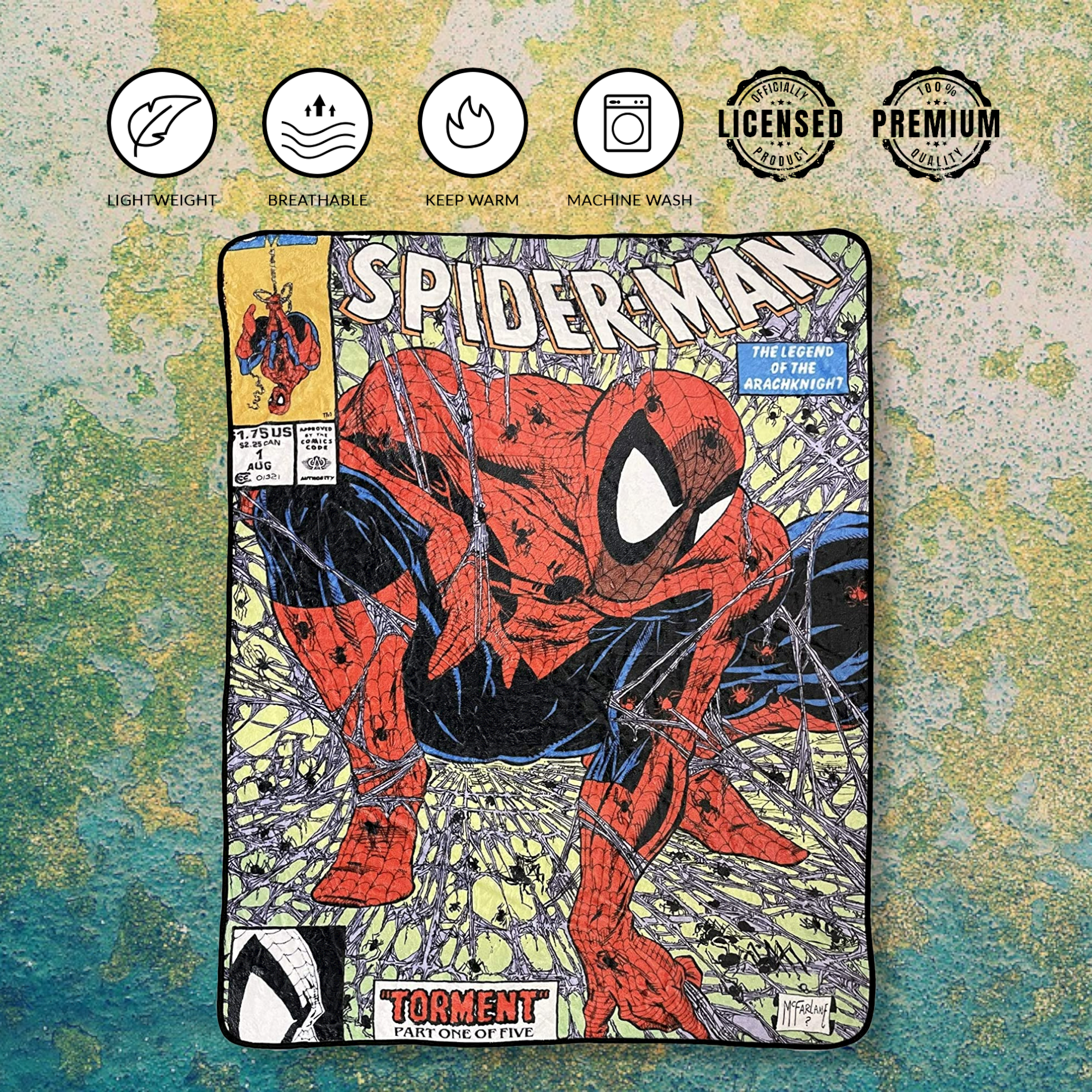 Marvel Spider-Man 90's Cover Torment Fleece Throw Blanket