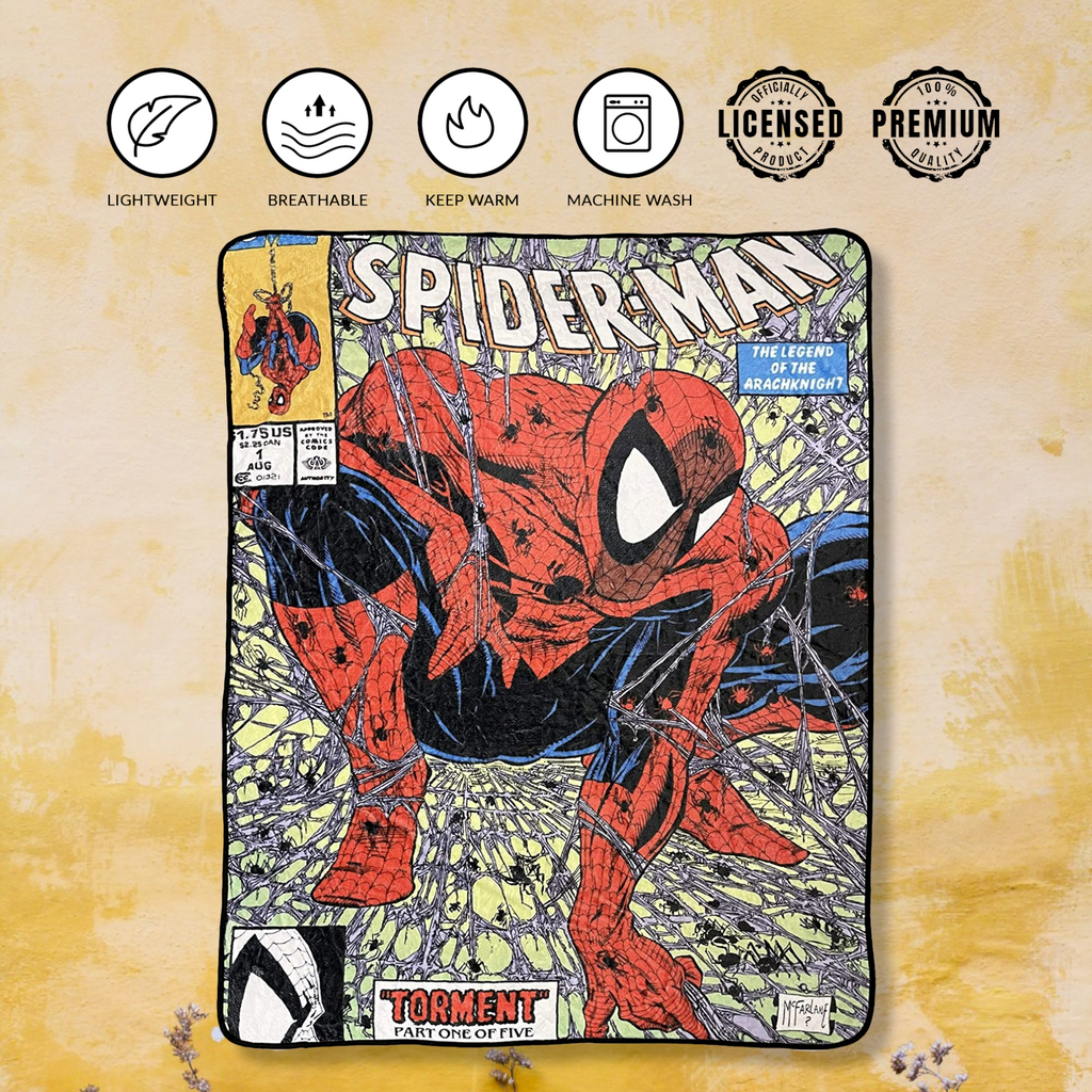 Marvel Spider-Man 90's Cover Torment Fleece Throw Blanket
