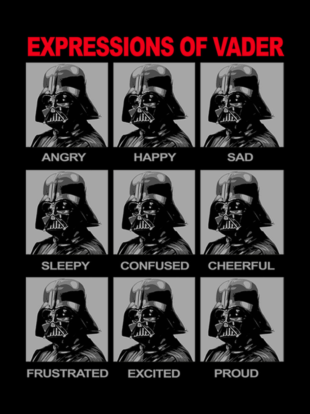 Star Wars Expressions of Darth Vader Officially Licensed Adult T Shirt