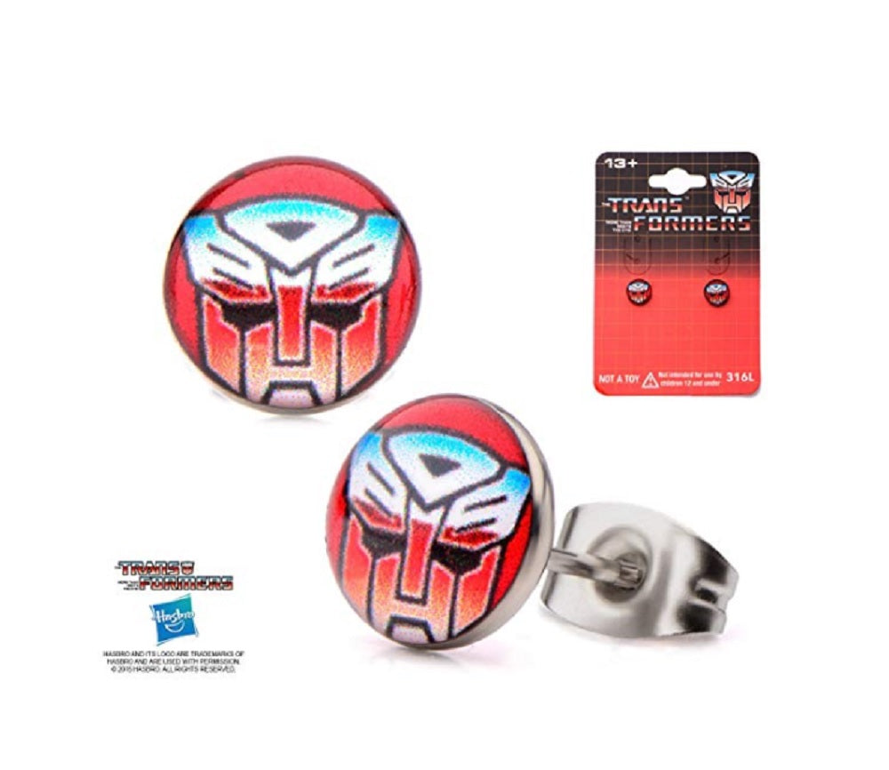 Transformers Logo Stud Earrings Autobot Round Print Stainless Steel
