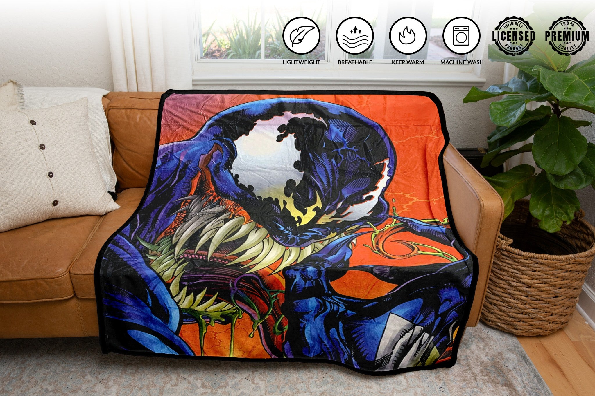 Marvel Venom Tongue Spider Man Villain Fleece Throw Blanket 45in