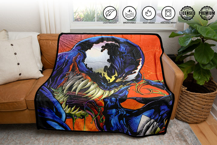 Marvel Venom Tongue Spider-Man Villain Fleece Throw Blanket 45in. By 60in.